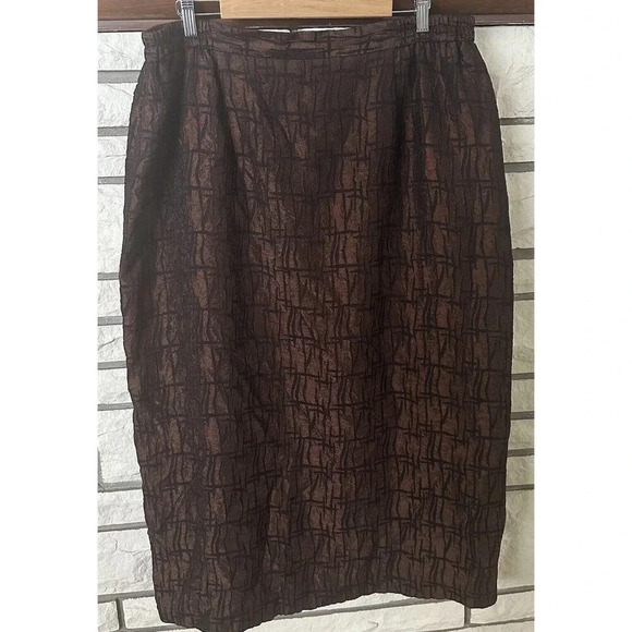 Elsa Loraine Vintage MIDI  Skirt Size 22 W Brown Geometric Pattern Tribal - Picture 1 of 7